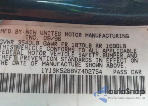 1997 Geo Prizm Lsi from USA, damaged, VIN 1Y1SK5288VZ402754